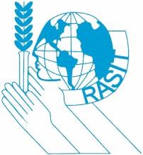 Rasit logo featuring blue globe with hands