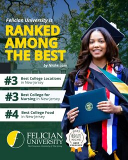 Just another reason to become a #GoldenFalcon! 👏 🦅 

Felician University was ranked among the best colleges in New Jersey in three different categories by Niche.com. We ranked #3 out of 28 in Best College Locations in New Jersey, #3 out of 21 for Best Colleges for Nursing in New Jersey, and #4 out of 27 for Best College Food in New Jersey! 

We’re proud to create an experience that helps our Golden Falcons feel at home while preparing for what’s next. 

_________
#FelicianUniversity #FelicianStudents #CollegeLife #Niche #Rankings
