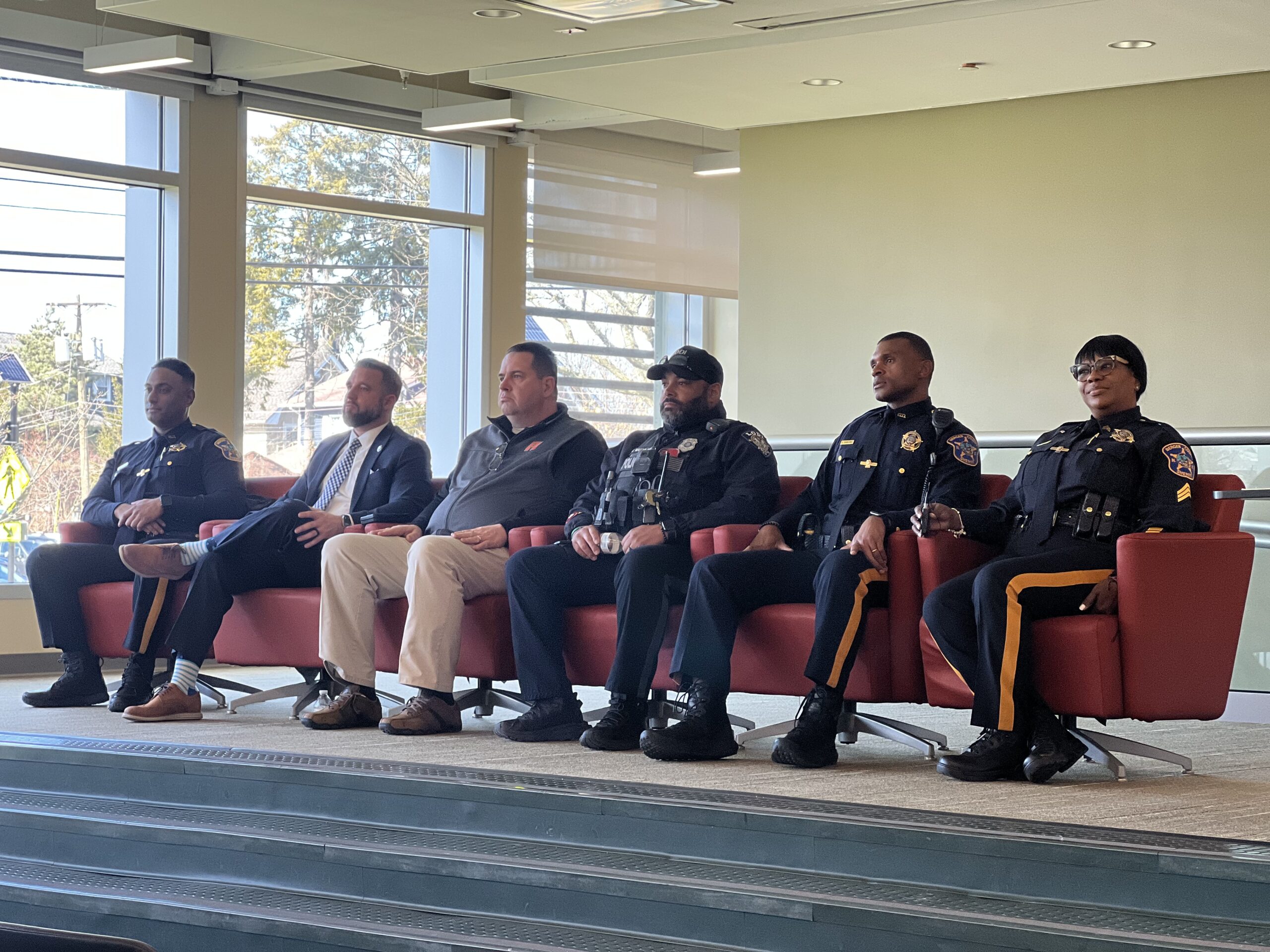 Left to right: Officer Litty Thomas (BCSO), Lt. Kelly Krenn (BCPO), Captain Ed Young (Fort Lee PD), Officer Keith Watts (Lodi PD), Officer Ken Charlenea (BCSO), and Sergeant Nichelle Ponder (BCSO)