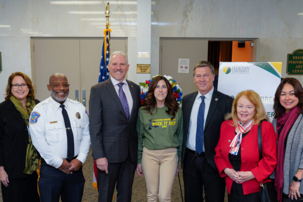 Left to right: Tracy Silna Zur (Bergen County Commissioner), Sheriff Anthony Cureton, Leo McGuire, Dr. Mildred Mihlon (Acting President), Steve Tanelli (Bergen County Commissioner), Mary Amoroso (Bergen County Commissioner), and Germaine Ortiz (Bergen County Commissioner)