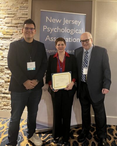 Left to right: Cristian Morillo, a second-year Felician University doctoral student, Dr. Nouriman Ghahary and Dr. Daniel Mahoney, Director of Graduate Psych