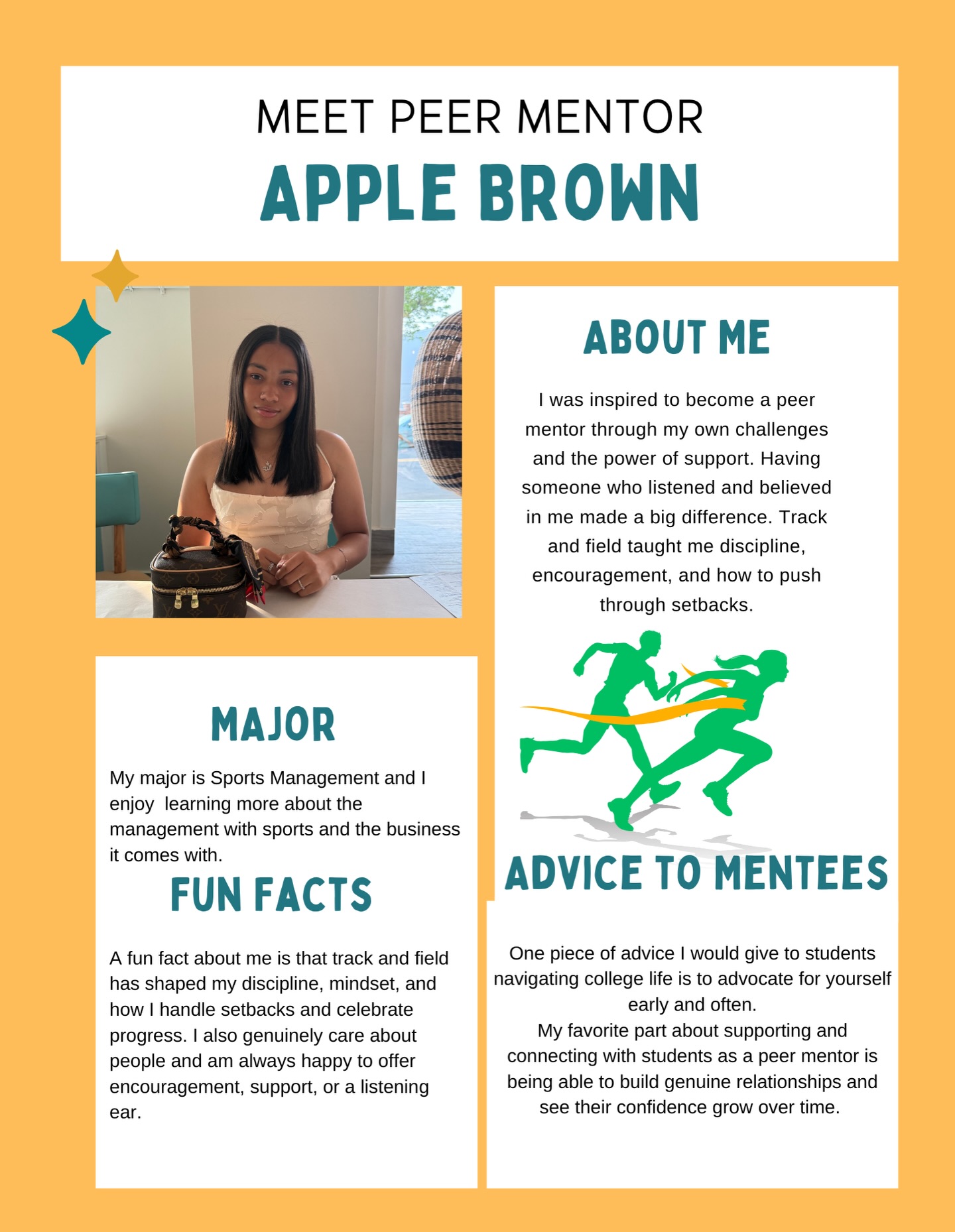 Meet our Peer Mentor Spotlight: Apple Brown 🍎✨ A dedicated leader who’s passionate about supporting students, building confidence, and creating a space where everyone feels heard.
