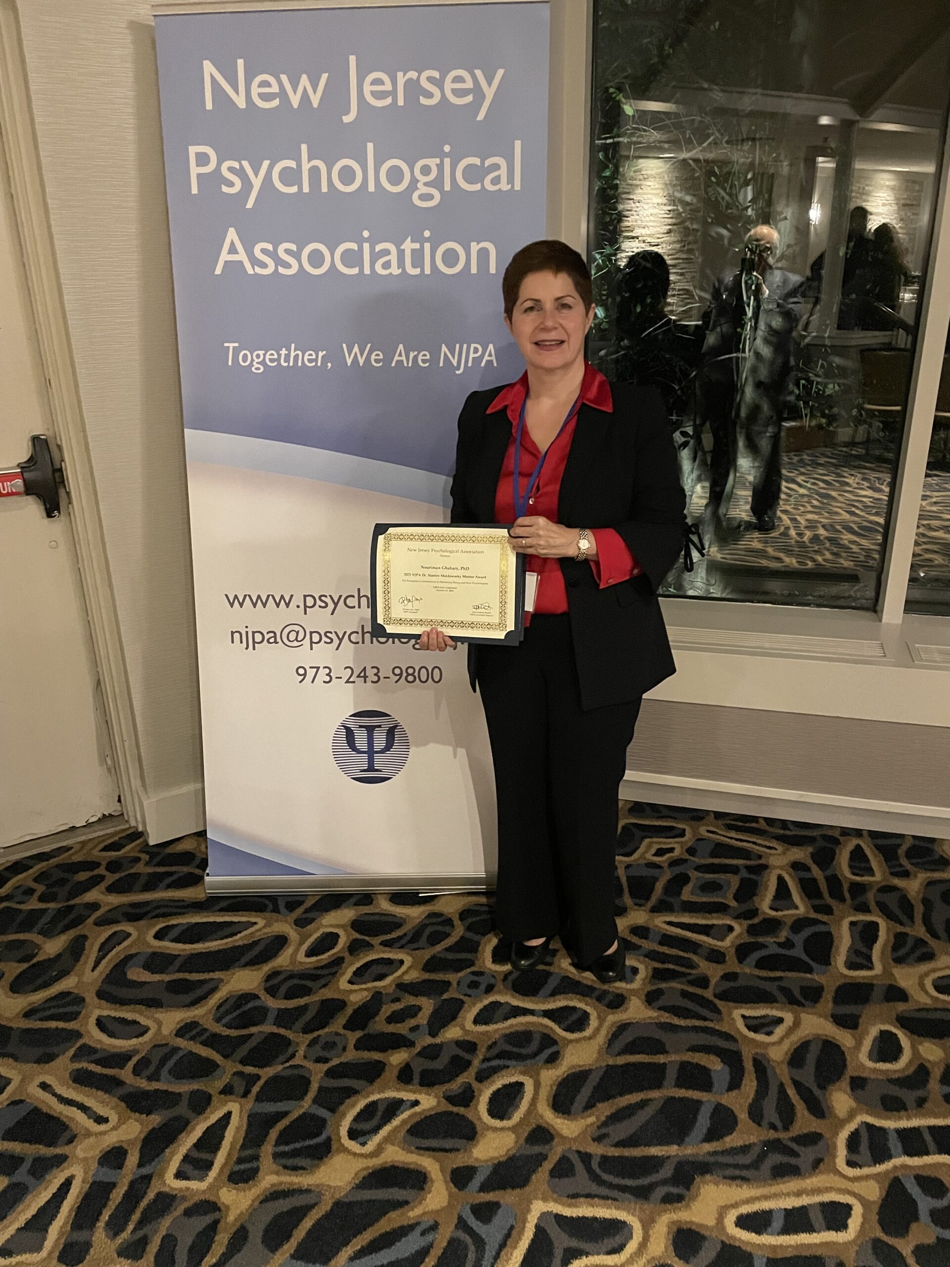 The NJPA Dr. Stanley Moldawsky Mentor Award for 2023 was presented to Dr. Nouriman Ghahary, director of clinical training and associate professor for the Counseling psychology doctoral program at Felician University.